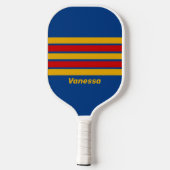 Retro Warmhartig Over Gestreept met Naam Pickleball Paddle (Achterkant)