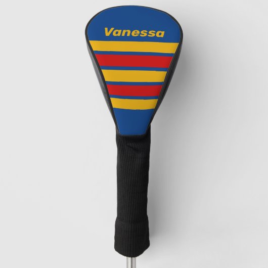 Retro Warmhartig Over Strepen met Naam Golfheadcover (Voorkant)