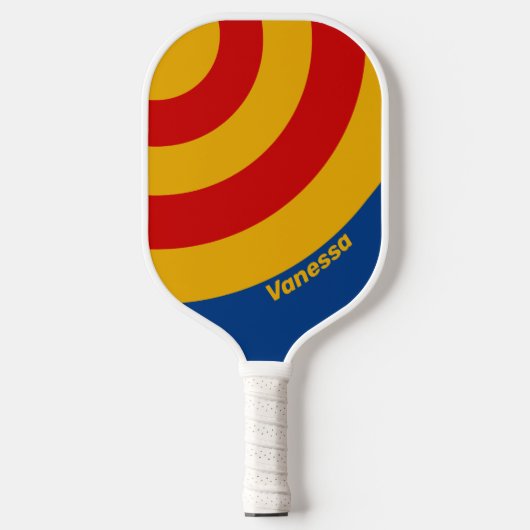 Retro Warmhartige Cirkel Streep met Naam Pickleball Paddle (Voorkant)