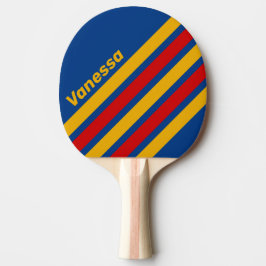 Retro Warmhartige Schuine Strepen met Naam Tafeltennisbatje