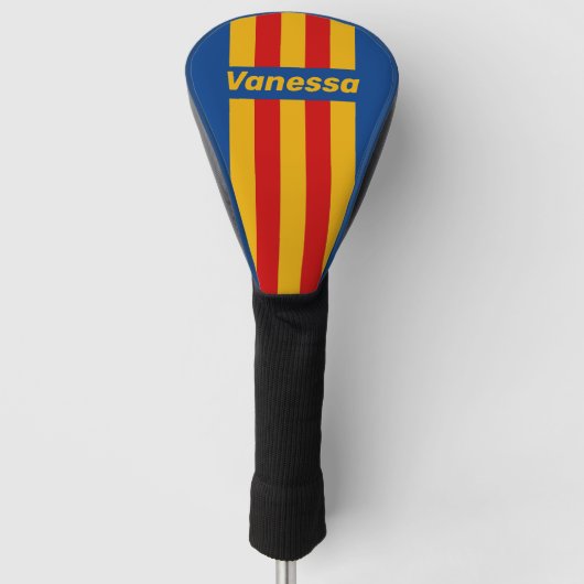 Retro Warmhartige Speldstrepen met Naam Golfheadcover (Voorkant)