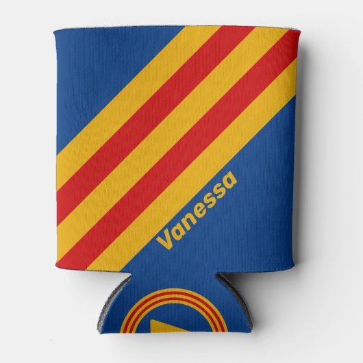 Retro warmhartige strepen met naam blikjeskoeler (Voorkant)