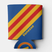 Retro warmhartige strepen met naam blikjeskoeler (Achterkant)