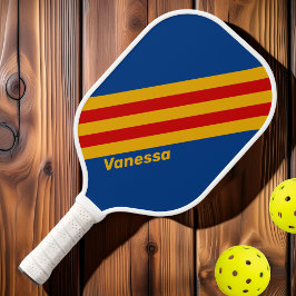 Retro Warmhartige Strepen met Naam Pickleball Paddle