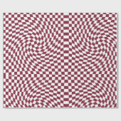 Retro Warped Burgundy White Checkered Cadeaupapier (Vlak)