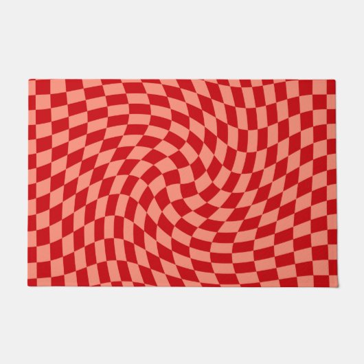 Retro Warped Red Peach Checkered Dorm Deurmat (Voorkant)