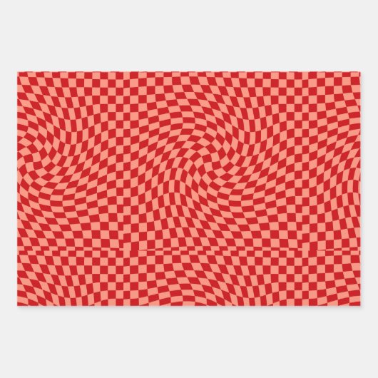 Retro Warped Red Peach Checkered Dorm Inpakpapier Vel (Voorkant 2)