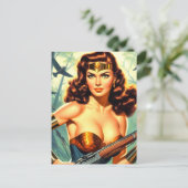 Retro Warrior Woman Briefkaart (Staand voorkant)