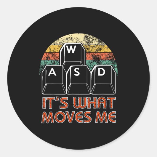 Retro Wasd Gaming Keys Funny Pc Gamer Design  Ronde Sticker (Voorkant)