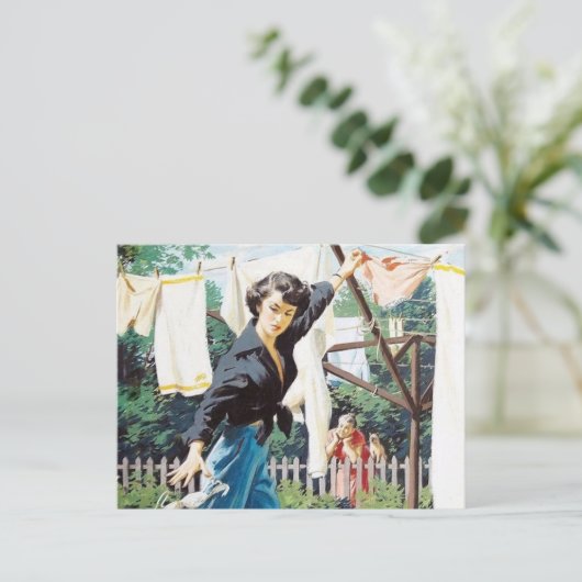 retro  wasdame briefkaart (Staand voorkant)