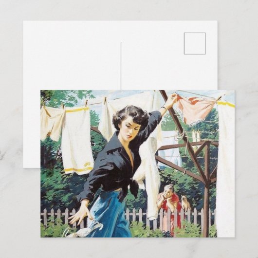 retro  wasdame briefkaart (Voorkant / Achterkant)