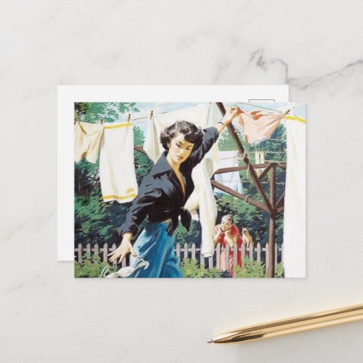 retro  wasdame briefkaart (Voorkant / Achterkant in situ)