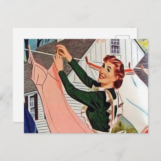 retro wasdame briefkaart (Voorkant / Achterkant)