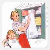 retro  wasdame vierkante sticker (Voorkant)