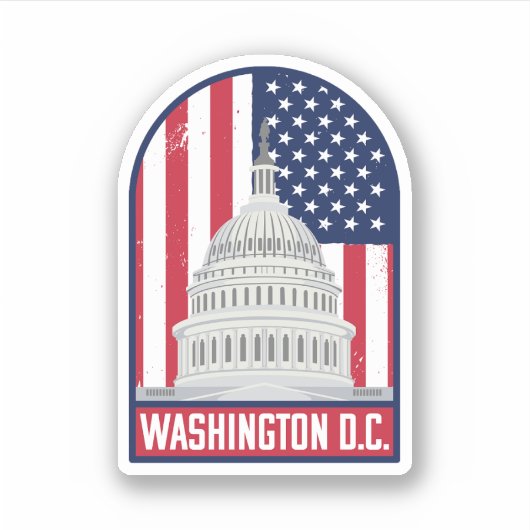 Retro Washington D.C. Capital Dome met vlag Sticker (Voorkant)
