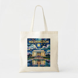 Retro Washington DC Lincoln Memorial Van Gogh Art Tote Bag