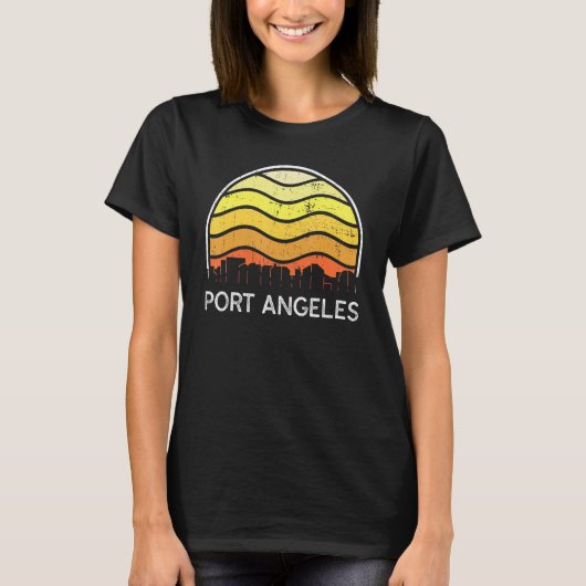 Retro Washington Port Angeles Visitors Skyline Vin T-shirt (Voorkant)