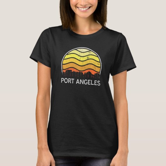 Retro Washington Port Angeles Visitors Skyline Vin T-shirt (Voorkant)
