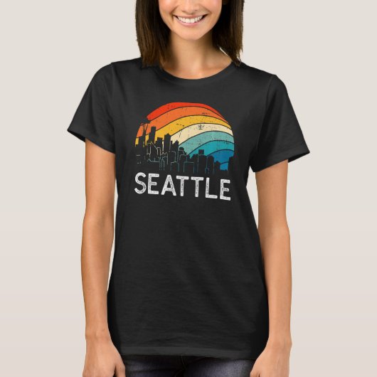 Retro Washington Seattle Skyline  Urban Sky T-shirt (Voorkant)