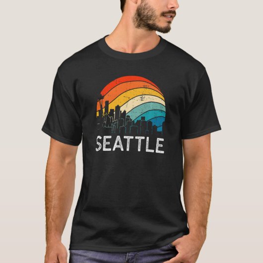 Retro Washington Seattle Skyline Urban Sky T-shirt (Voorkant)