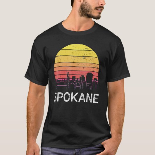 Retro Washington Spokane Skyline Urban Bui T-shirt (Voorkant)