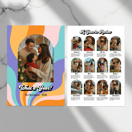 Retro Wat een Jaar Jaaroverzicht Vakantie Foto Feestdagenkaart