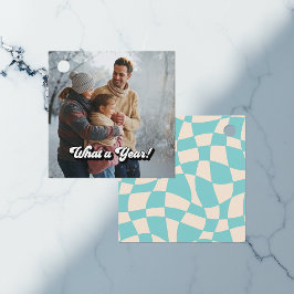 Retro "Wat een jaar!" Vakantiefoto Bedankjes Labels