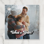 Retro "Wat een jaar!" Vakantiefoto Bedankjes Labels (Voorkant)