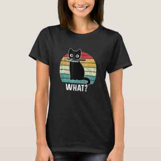 Retro Wat Kat Zwarte Mes Miauw Kattig Grappige Kat T-shirt