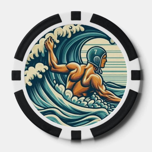 Retro Water-polo Player Poker Chips (Voorkant)