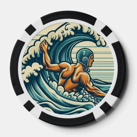 Retro Water-polo Player Poker Chips (Achterkant)