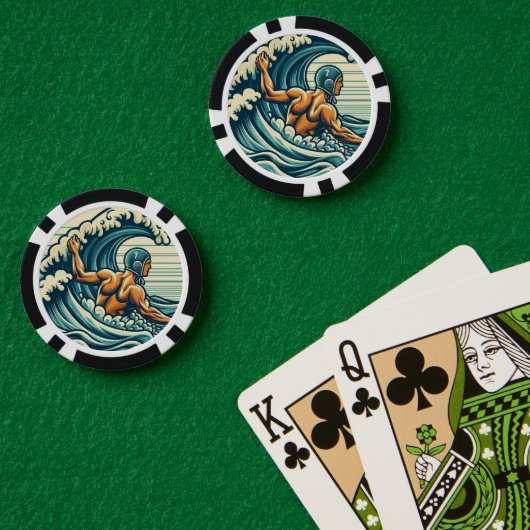 Retro Water-polo Player Poker Chips (Pokertafel (Dubbel))