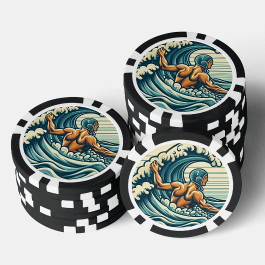Retro Water-polo Player Poker Chips (Opstapeling)