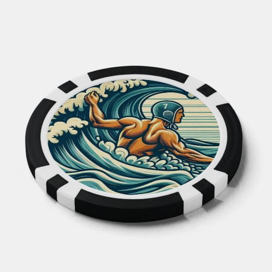 Retro Water-polo Player Poker Chips (Enkel)