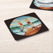 Retro Water Skiing Kartonnen Onderzetters (Schuin)
