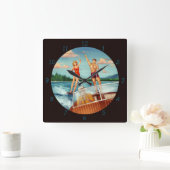Retro Water Skiing Vierkante Klok (Huis)