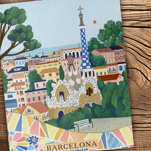 Retro Watercolor Barcelona Spain Travel  Legpuzzel