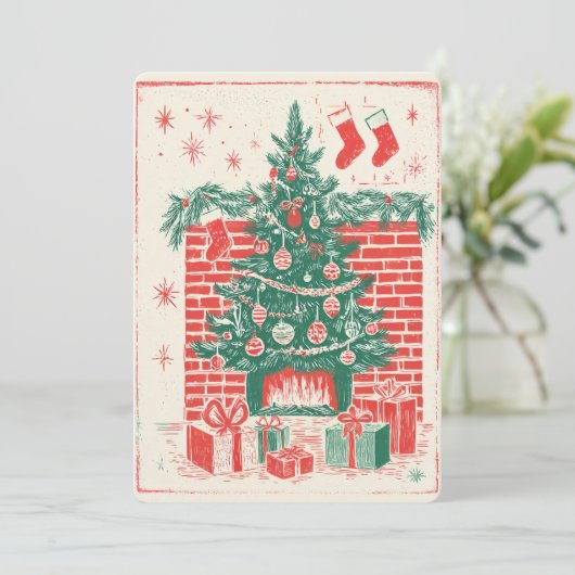 .Retro Watercolor Christmas Card Feestdagenkaart (Staand voorkant)
