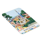 Retro Watercolor Coloful Barcelona Spain Travel   Magneet (Rechterzijde)