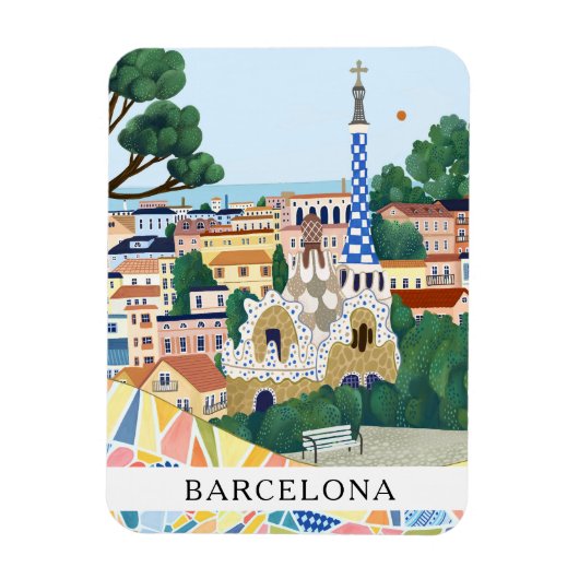 Retro Watercolor Coloful Barcelona Spain Travel   Magneet (Verticaal)