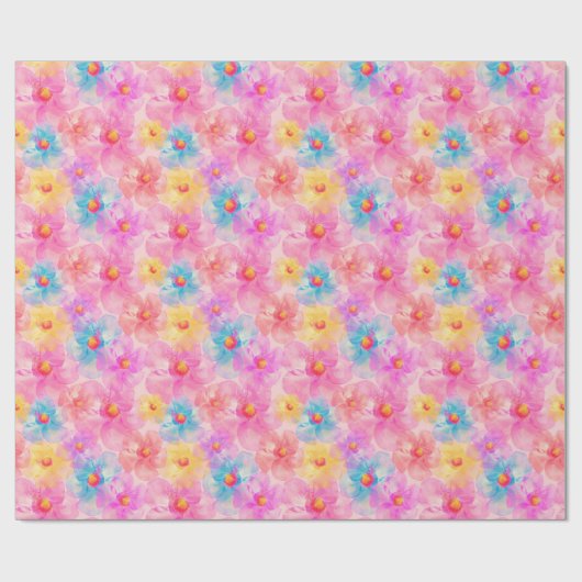 Retro Watercolor Floral Pattern Cadeaupapier (Vlak)