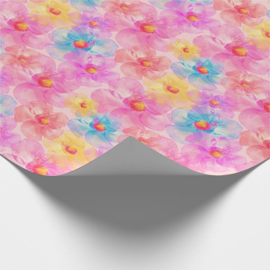 Retro Watercolor Floral Pattern Cadeaupapier (Hoek)