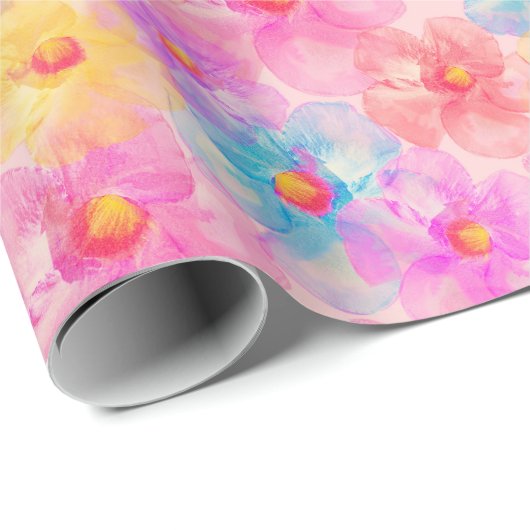 Retro Watercolor Floral Pattern Cadeaupapier (Rol Hoek)