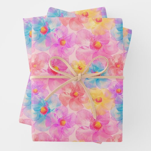 Retro Watercolor Floral Pattern Inpakpapier Vel (In situ)