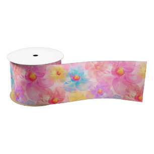Retro Watercolor Floral Pattern Satijnen Lint