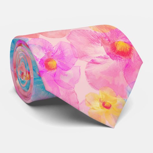 Retro Watercolor Floral Pattern Stropdas (Opgerold)