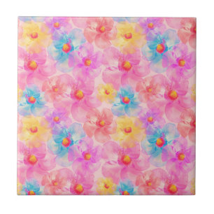 Retro Watercolor Floral Pattern Tegeltje