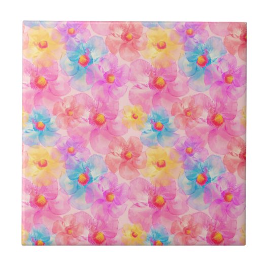 Retro Watercolor Floral Pattern Tegeltje (Voorkant)