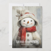 Retro watercolor red white Christmas snowman card Feestdagenkaart (Voorkant)