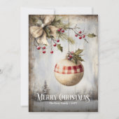 Retro Watercolor Red White Vintage Wreath Xmas  Feestdagenkaart (Voorkant)